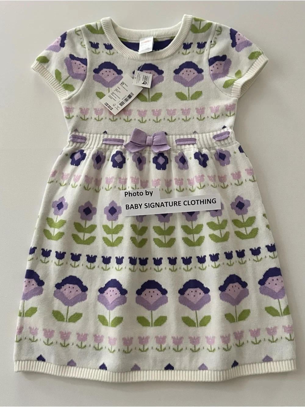Gymboree 5T Toddler Girl White Knit Dress Lavender Green Floral NWT Spring